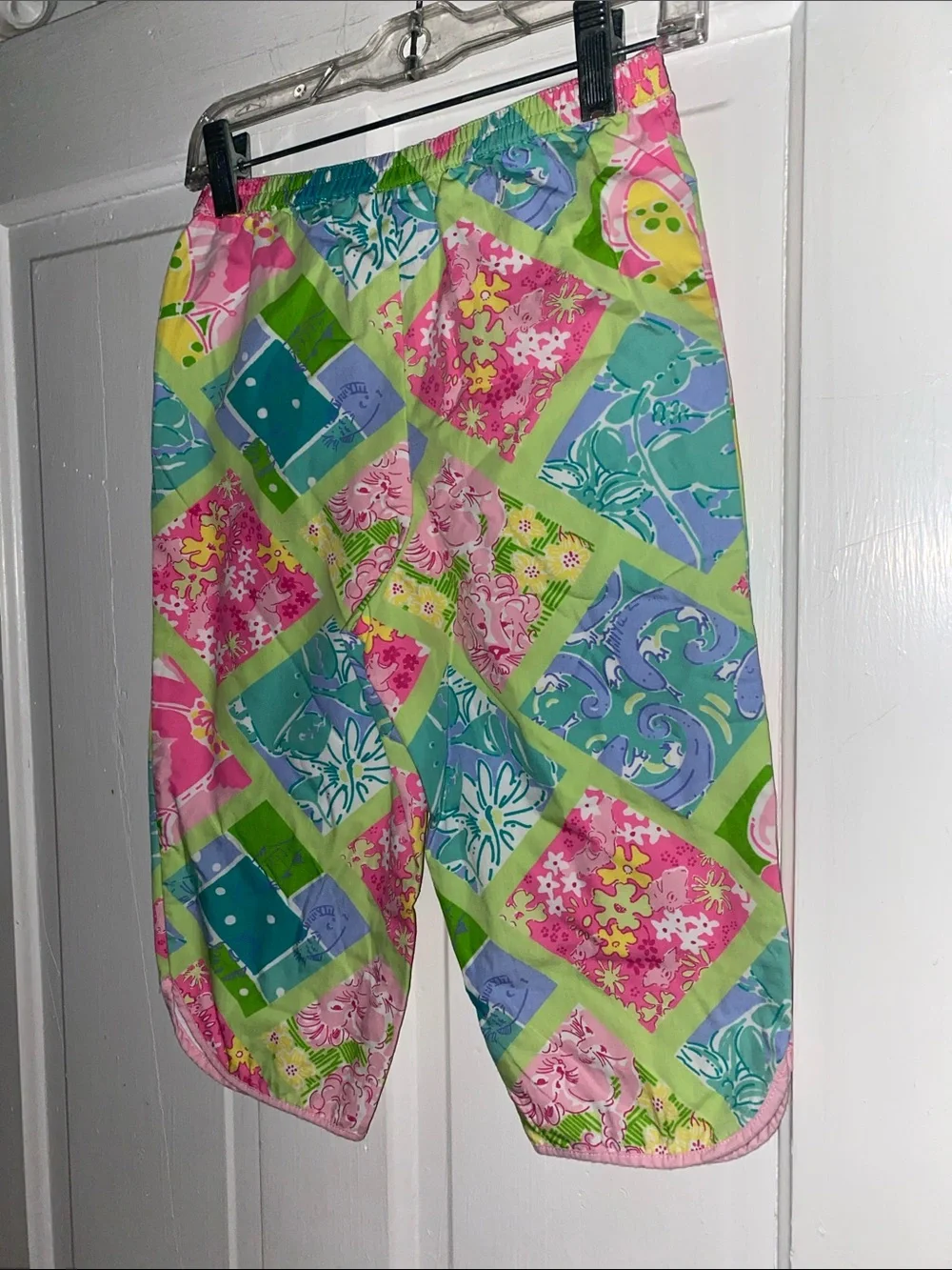 Lilly Pulitzer Girls Cropped Pants Floral/Fish Squares Sz 6